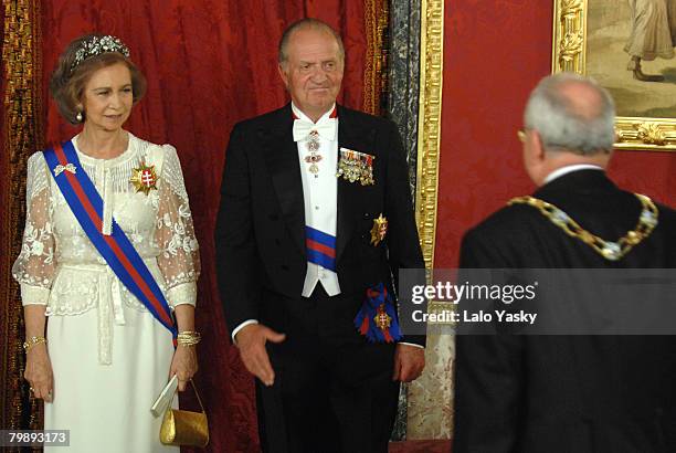 King Juan Carlos and HM Queen Sofia receive Slovakian President Ivan Gasparovic at the Royal Gala Dinner in honour of Slovakian President and his...