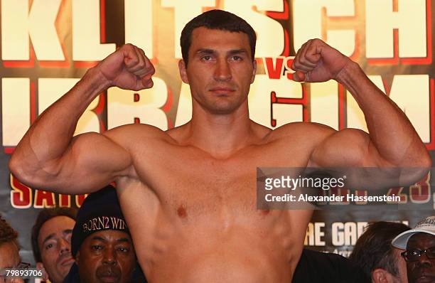 Wladimir Klitschko of Ukraine attends the weigh in at the Madison Square Garden on February 21, 2008 in New York, United States. The WBO and IBF/IBO...