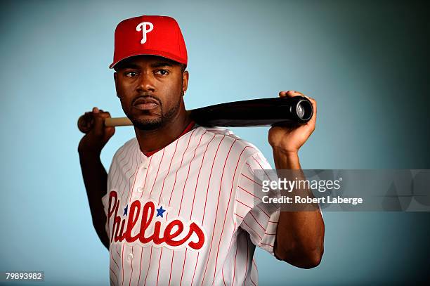 Jimmy Rollins of the Philadelphia Phillies poses for a portrait during the spring training photo day on February 21, 2008 at Bright House Field in...