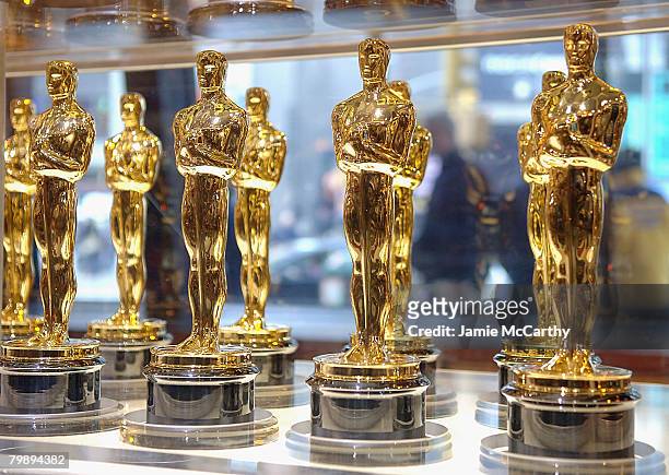 Oscar Statues on display at The 2008 "Meet the Oscars: The 50 Golden Statuettes" New York Press Preview at Times Square Studios on February 15,2008...