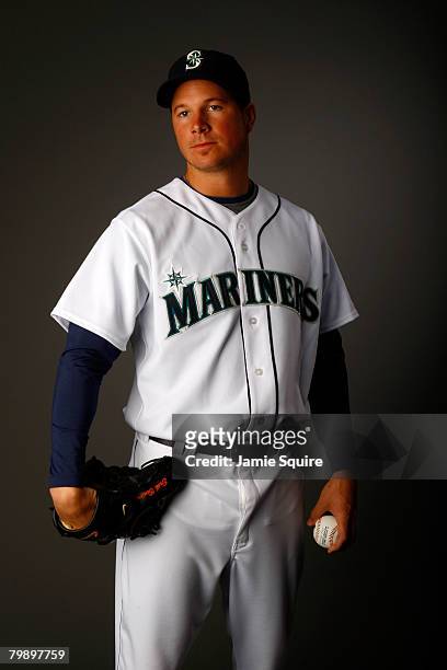 Pitcher Erik Bedard of the Seattle Mariners poses for a portrait during spring training on February 21, 2008 at the Peoria Sports Complex in Peoria,...