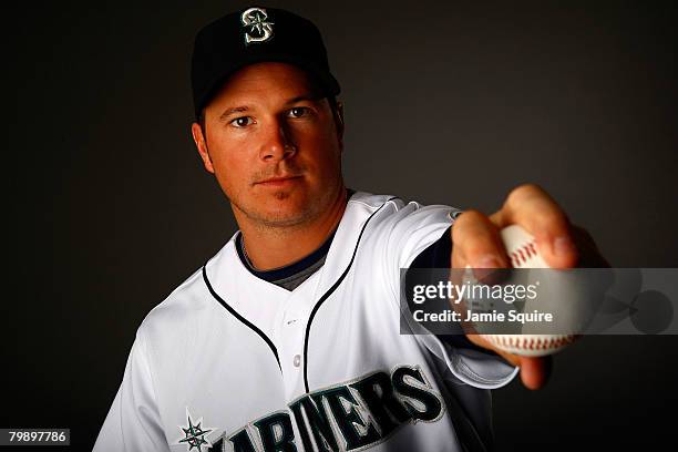 Pitcher Erik Bedard of the Seattle Mariners poses for a portrait during spring training on February 21, 2008 at the Peoria Sports Complex in Peoria,...