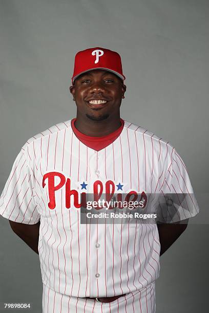 Ryan Howard of the Philadelphia Phillies poses for a portrait during photo day at Bright House Networks Field on February 21, 2008 in Clearwater,...