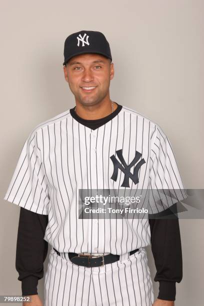 Derek Jeter of the New York Yankees poses for a portrait during photo day at Legends Field on February 21, 2008 in Tampa, Florida.