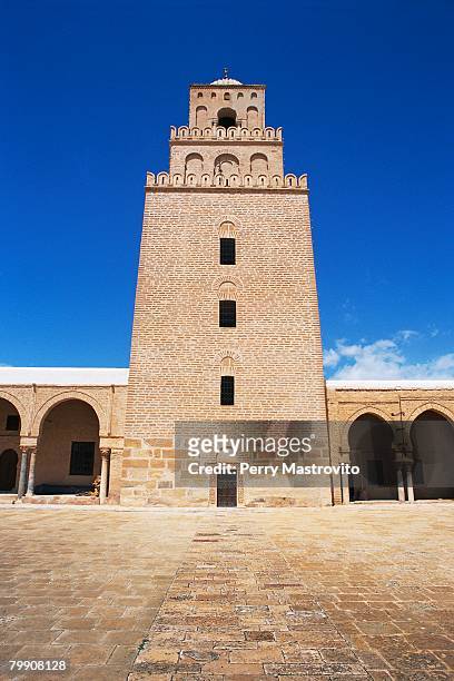 tower of great mosque of kairouan - kairwan stock pictures, royalty-free photos & images