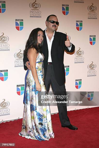 Singer Pepe Aguilar and his wife arrive at the Premio Lo Nuestro Latin Music Awards at the American Airlines Arena on February 21, 2008 in Miami,...