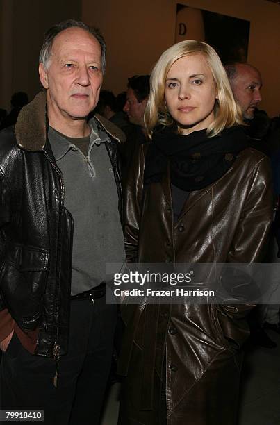Director Werner Herzog and Lena Herzog, pose at the Gagosian Gallery opening reception for Julian Schnabel's exhibition of recent paintings on...