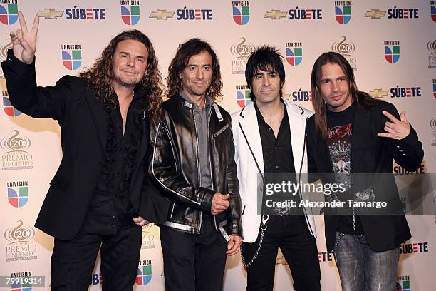 Latin rock band Mana poses in the press room during Premio Lo Nuestro at the American Airlines Arena on February 21, 2008 in Miami, Florida.