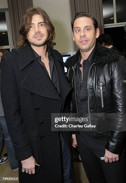 Producers Victor Kubicek and Derek Anderson attend the Kara Ross NY Oscar Collection cocktail party at the Sunset Tower hotel on February 21, 2008 in...