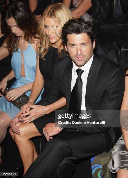 Patrick Dempsey and wife Jill attend the Gianni Versace show as part of Milan Fashion Week Autumn/Winter 2008/09 on February 21, 2008 in Milan, Italy.