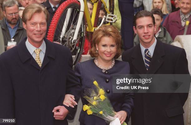 The Grand Duke and Duchess of Luxembourg, and their son, right, meet with the public as part of a two day celebration for the Duke's accession, April...