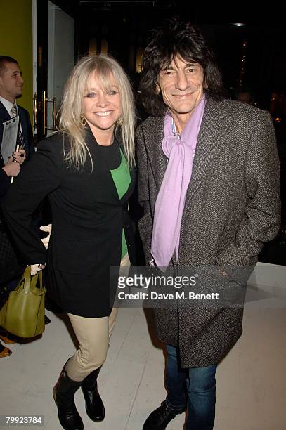 Jo Howard and Ronnie Wood attend the Private View for the Paul Karslake exhibition 'Ideas And Idols' at the Scream Gallery in Mayfair on February 21,...