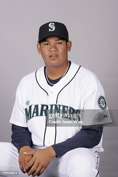 Felix Hernandez of the Seattle Mariners poses for a portrait during photo day at Peoria Sports Complex on February 21, 2008 in Peoria, Arizona.