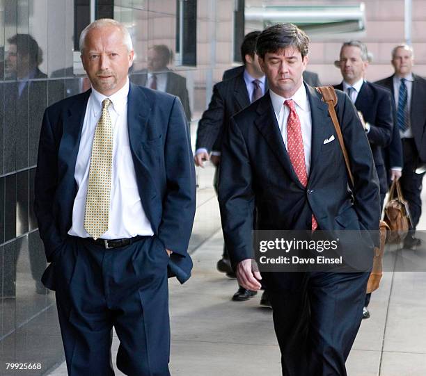 Former NatWest banker Giles Darby arrives at the Bob Casey US Courthouse to be formally sentenced, having pled guilty to a charge of wire fraud, in...