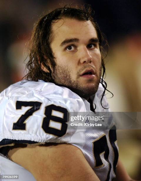 Notre Dame offensive lineman John Sullivan on the sidelines during 44-24 loss to USC at the Los Angeles Memorial Coliseum in Los Angeles, Calif. On...