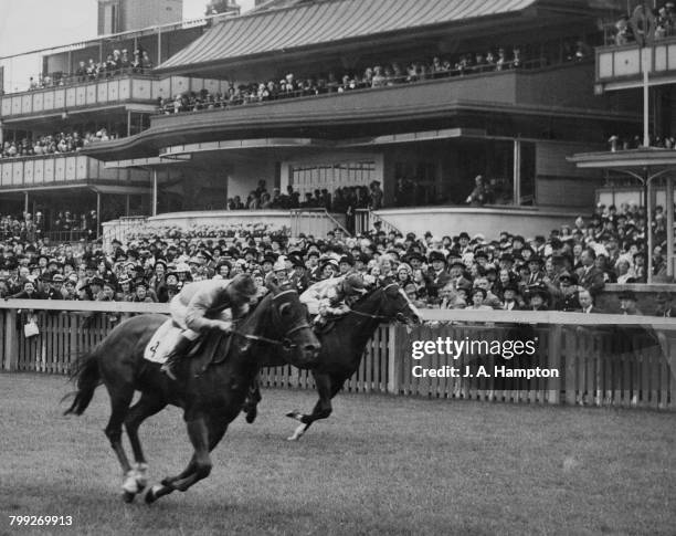 In the first race at Royal Ascot, Royal Charger , ridden by jockey E. Smith, wins the Queen Anne Stakes, Ascot Racecourse, Berkshire, 18th June 1946....