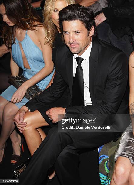 Patrick Dempsey and wife Jill attend the Gianni Versace show as part of Milan Fashion Week Autumn/Winter 2008/09 on February 21, 2008 in Milan, Italy.