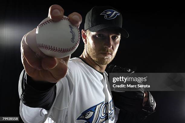 Pitcher Roy Halladay of the Toronto Blue Jays poses for a photo on media day during spring training at the Bobboy Mattix Traing Center February 22,...