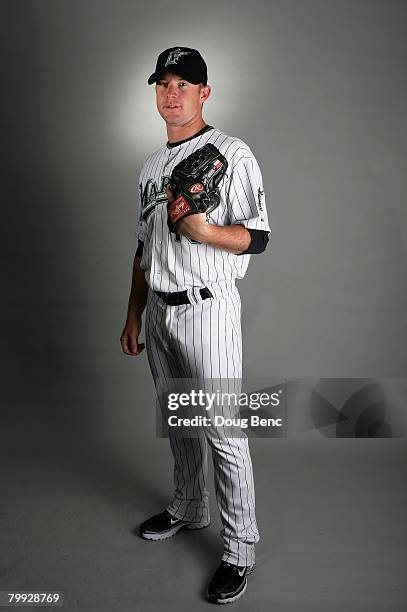 Logan Kensing of the Florida Marlins during photo day at Roger Dean Stadium on February 22, 2008 in Jupiter, Florida.