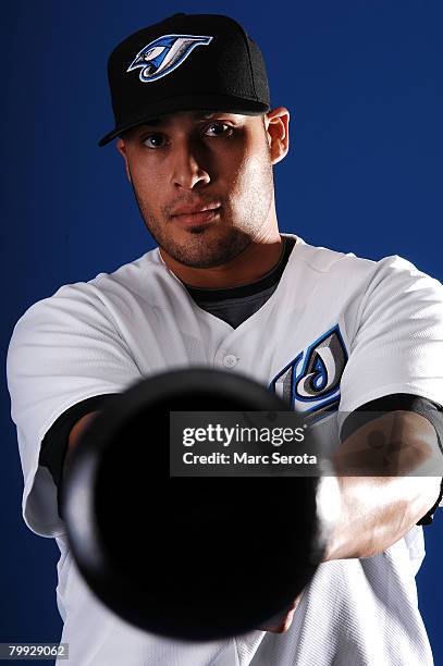 Infielder Sergio Santos of the Toronto Blue Jays poses for a photo on media day during spring training at the Bobboy Mattix Traing Center February...