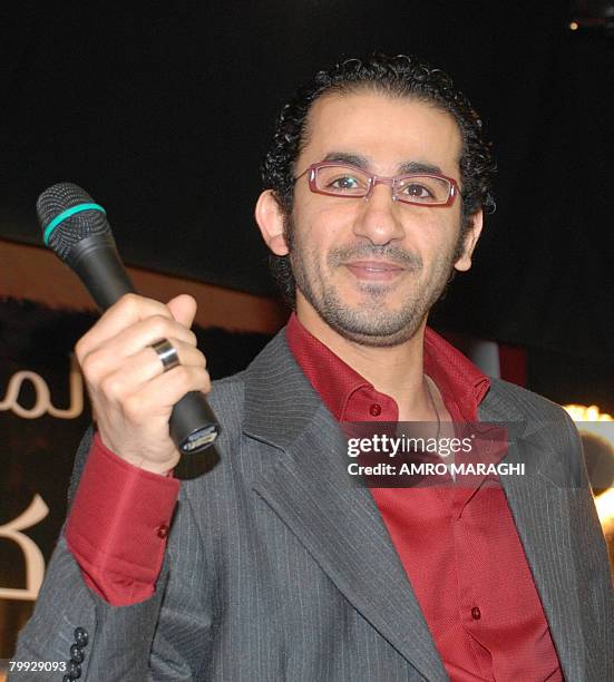 Egyptian film star Ahmad Hilmi wins the best actor award at the 56th Catholic Centre film festival in Cairo on February 22, 2008 for his role in the...