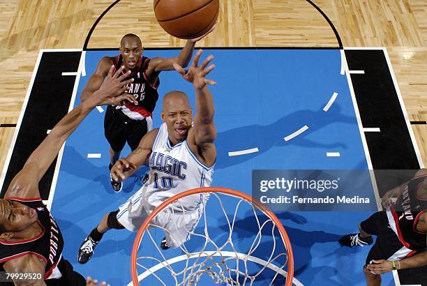 Keith Bogans of the Orlando Magic goes up for the shot during the NBA game against the Portland Trail Blazers at Amway Arena on January 19, 2008 in...