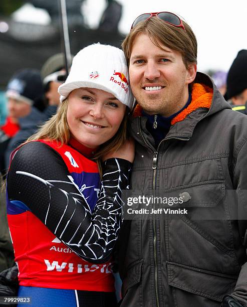 Lindsey Vonn of the USA gives her husband Thomas Vonn a hug after she captured the Women's overall Downhill title at the FIS Alpine World Cup...