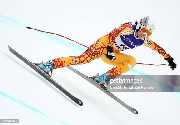 Britt Janyk of Canada skis during the FIS Alpine World Cup Downhill on February 22, 2008 in Whistler, British Columbia, Canada.