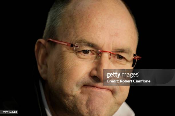 Supercars Australia Chairman Tony Cochrane talks to the media during a press conference prior to race one of the Clipsal 500 which is round one of...