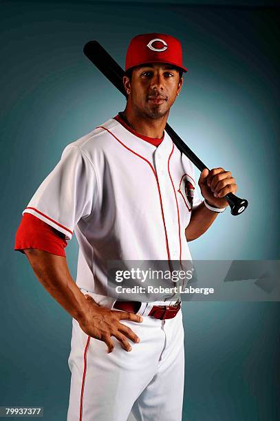 Chris Dickerson of the Cincinnati Reds poses for a portrait during the spring training photo day at Ed Smith Stadium February 22, 2008 in Sarasota,...