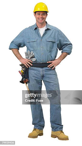 construction worker - hand in die hüfte gestemmt stock-fotos und bilder