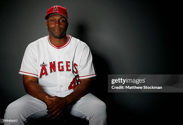 Torii Hunter of the Los Angeles Angels of Anaheim poses for a portrait during photo day at Tempe Diablo Stadium February 22, 2008 in Tempe, Arizona.