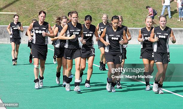 The Blacksticks warm down after the first Tri-Series match between New Zealand and China held at the National Hockey Stadium February 23, 2008 in...