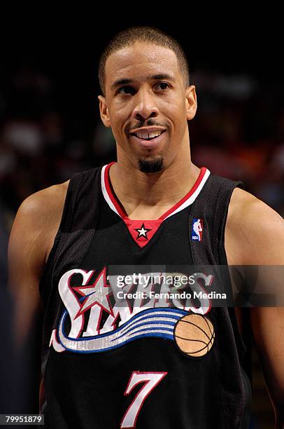 Andre Miller of the Philadelphia 76ers reacts during the game against the Orlando Magic at Amway Arena on February 22, 2008 in Orlando, Florida. NOTE...