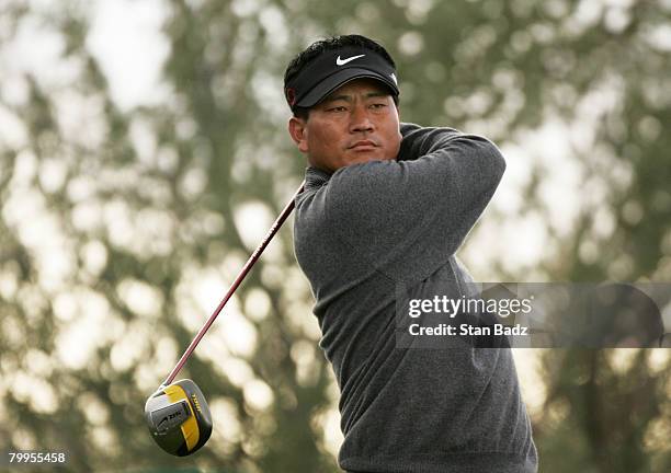 Choi hits from the second tee during the quarterfinal matches of the WGC-Accenture Match Play Championship at The Gallery at Dove Mountain on...