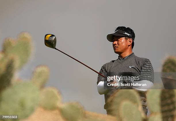 Choi of South Korea hits his tee shot on the 13th hole during the quarterfinal matches of the WGC-Accenture Match Play Championship at The Gallery at...