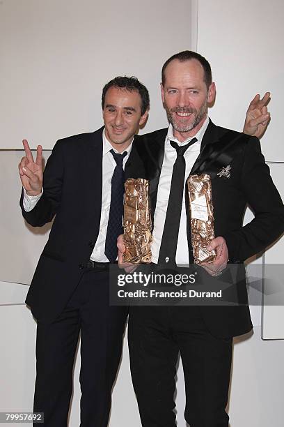 Elie Semoun and Olivier Raoux pose in the award room at Cesar Film Awards 2008 at Theatre du Chatelet on February 22, 2008 in Paris, France.