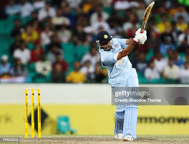 Robin Uthappa of India plays a shot during the Commonwealth Bank Series match between Australia and India held at the Sydney Cricket Ground on...