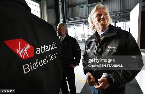 Virgin Atlantic chief Richard Branson is pictured before a press conference in the hangar of a Virgin Atlantic Boeing 747 before the departure of the...