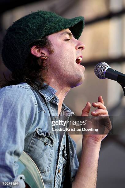 Australian musician Alec Ounsworth of Brooklyn band Clap Your Hands Say Yeah performs at St Jerome's Laneway Festival 2008 at Lonsdale Street on...