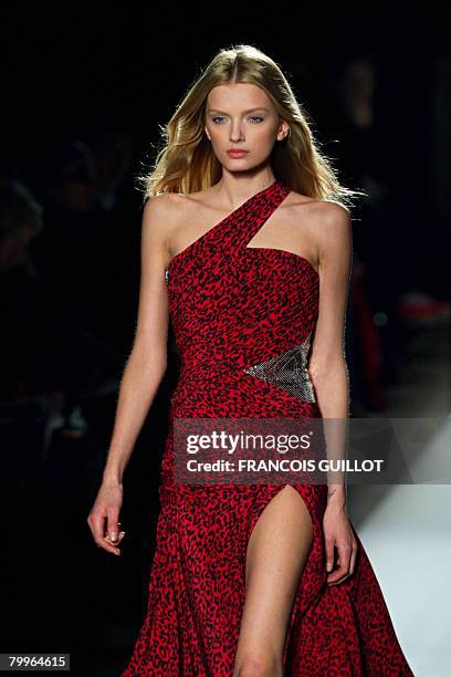 Model presents a creation by French designer by Christophe Decarnin for Balmain during the autumn/winter 2008-2009 ready-to-wear collection show in...