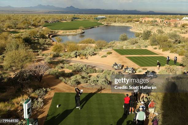 Stewart Cink hits his tee shot on the fourth hole during the Championship match of the WGC-Accenture Match Play Championship at The Gallery at Dove...