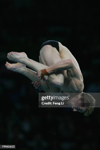 Australia's Matthew Mitcham completes during the men's 10m platform final of the "Good Luck Beijing" 2008 16th FINA Diving World Cup at the National...