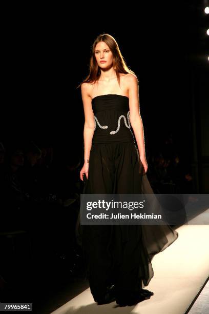Model presents a creation by French designer Christophe Decarnin for Balmain during the Fall/Winter 2008/2009 ready-to-wear show on February 24, 2008...