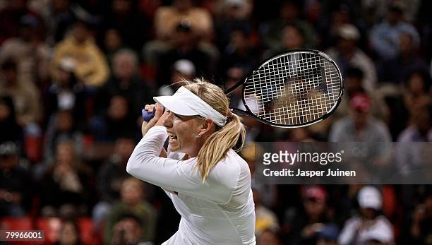 Maria Sharapova of Russia during her final match against Vera Zvonareva of Russia on day seven of the WTA Qatar Total Open at the Khalifa...