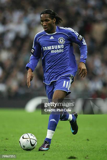 Didier Drogba of Chelsea in action during the Carling Cup Final between Tottenham Hotspur and Chelsea at Wembley Stadium on February 24, 2008 in...