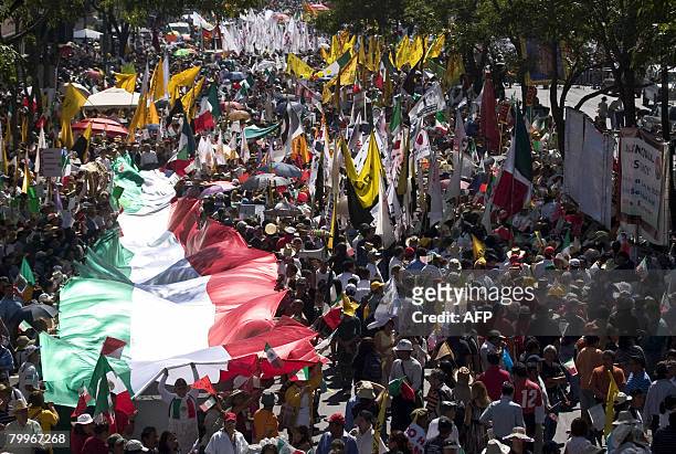 Supporters of former Mexican presidential candidate, Andres Manuel Lopez Obrador, protest against the privatization of Mexico's national oil company...