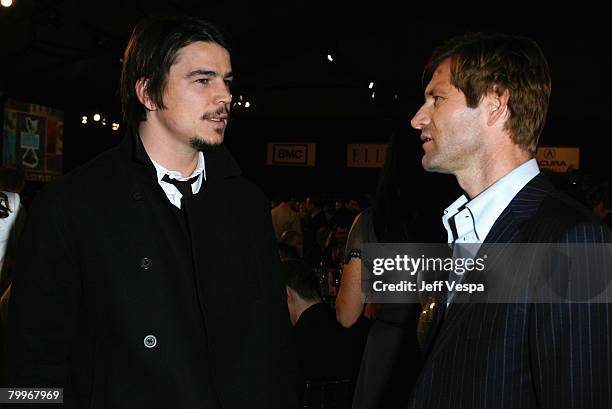 Actors Josh Hartnett and Aaron Eckhart at the 2008 Film Independent's Spirit Awards Green Room at Santa Moncia Pier on February 23, 2008 in Santa...