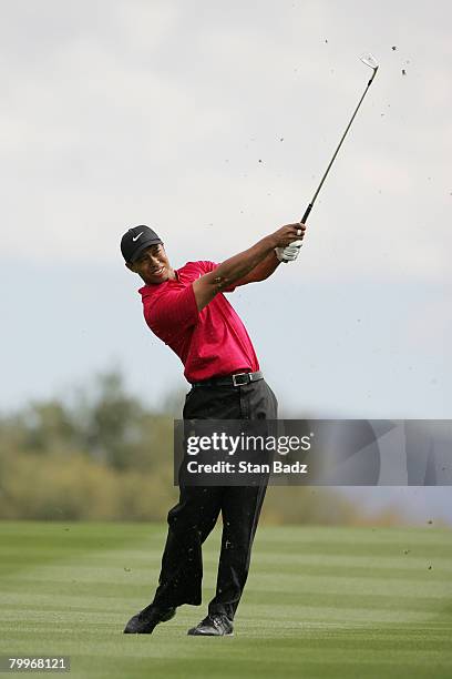 Tiger Woods hits from the sixth fairway during the Championship match of the WGC-Accenture Match Play Championship at The Gallery at Dove Mountain on...