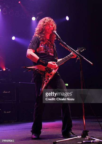 Musician Dave Mustaine of Megadeth performs at Brixton Academy February 24, 2008 in London England.
